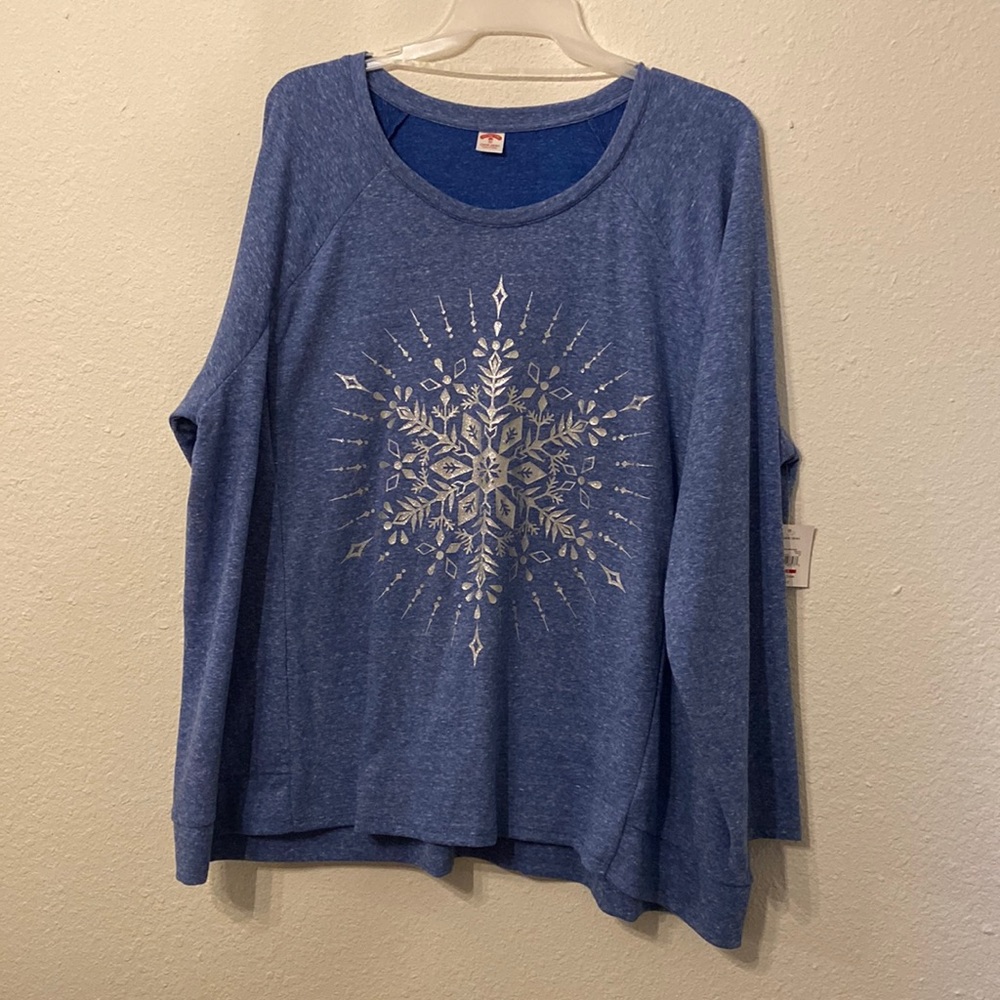 Womens Plus Blue Sweater Silver Snowflake 24W-26W